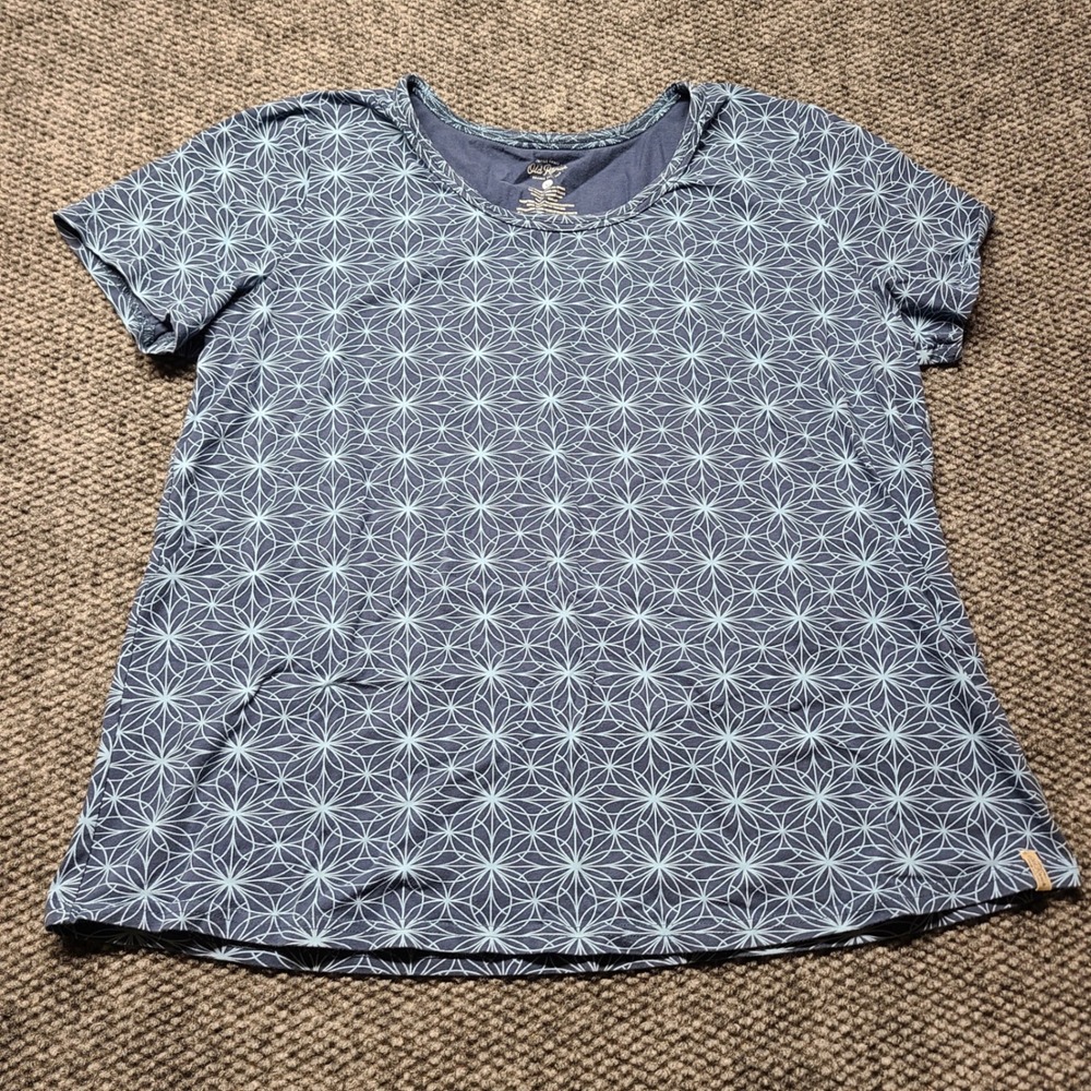 Old Ranch Brands Womens XL Blue Geometric Floral Organic Cotton T-Shirt Top